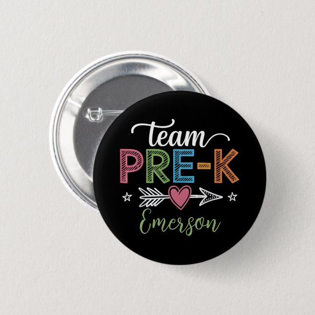 Personalisiert Name Team Pre-K Pre-School Lehrer Button (Vorne & Hinten)