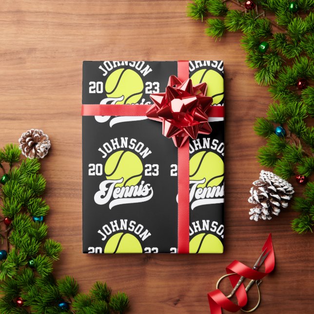Personalisiert NAME Tennis Racket Ball Court Geschenkpapier (Feiertagsgeschenk)