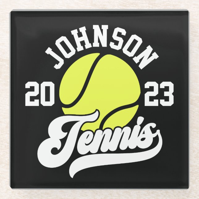 Personalisiert NAME Tennis Racket Ball Court Glasuntersetzer (Vorderseite)