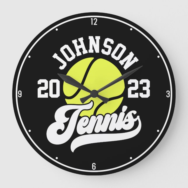 Personalisiert NAME Tennis Racket Ball Court Große Wanduhr (Vorderseite)