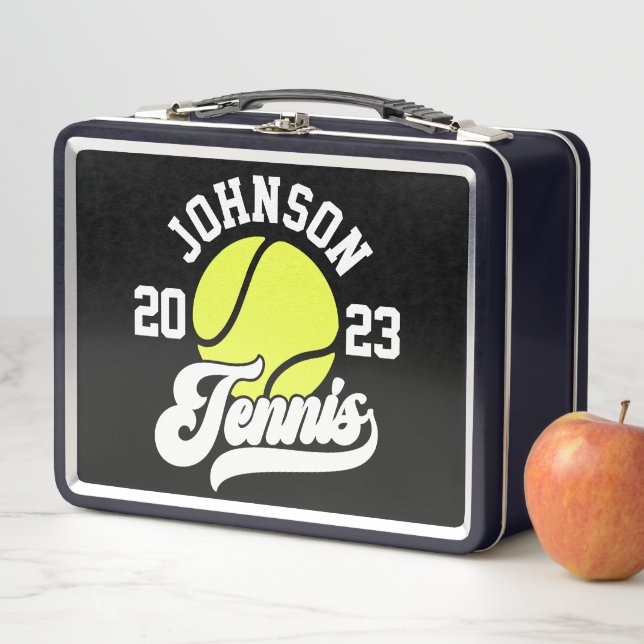Personalisiert NAME Tennis Racket Ball Court Metall Brotdose (Beispiel)
