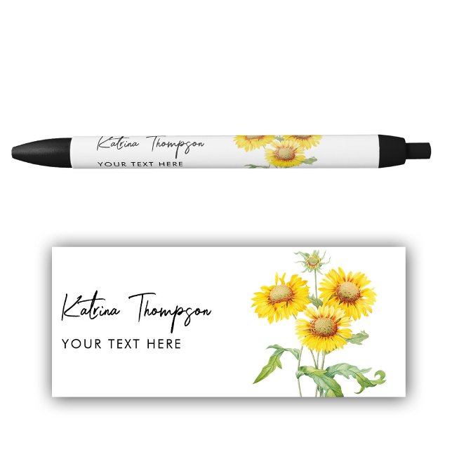 Personalisiert Name & Text Rustikale Gelbe Sonnenb Kugelschreiber (Personalized Name & Text Rustic Yellow Sunflowers Pen)