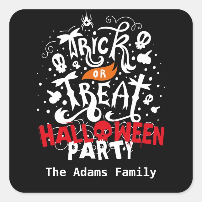 Personalisiert Name Trick oder Treat Halloween Quadratischer Aufkleber (Vorderseite)