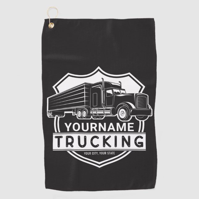 Personalisiert NAME Trucking Big Rig Semi Trucker Golfhandtuch (Vorderseite)