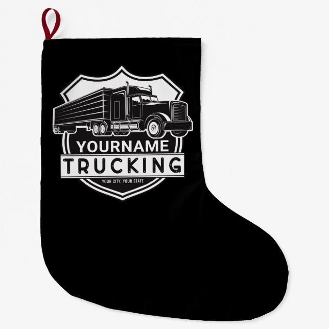 Personalisiert NAME Trucking Big Rig Semi Trucker Großer Weihnachtsstrumpf (Vorderseite)