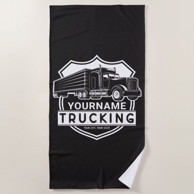 Personalisiert NAME Trucking Big Rig Semi Trucker Strandtuch (Vorderseite)