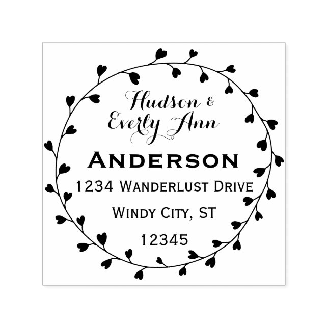 Personalisiert Name und Anschrift Herzkranz Permastempel (Design)