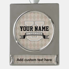Personalisiert Name University Cool Funny Uni Banner-Ornament Silber