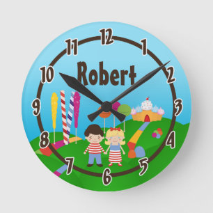Personalisiert Name Wall Clock Candy Land Ice Crem Runde Wanduhr