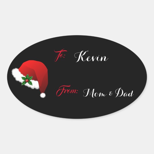 Personalisiert Name Weihnachtsmannmütze Geschenkti Ovaler Aufkleber (Vorderseite)