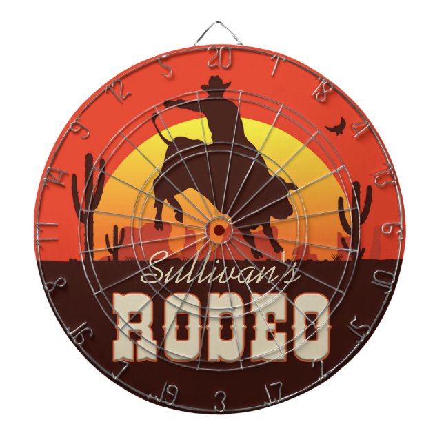 Personalisiert NAME Western Cowboy Bull Rider Rode Dartscheibe (vorne)