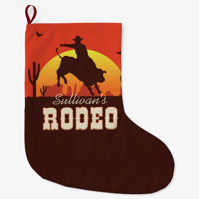 Personalisiert NAME Western Cowboy Bull Rider Rode Großer Weihnachtsstrumpf (Vorderseite)