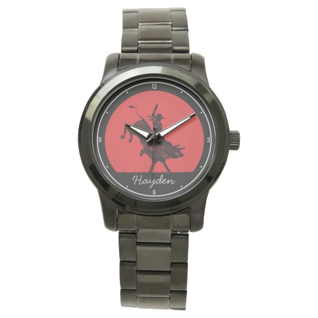 Personalisiert NAME Western Rodeo Bull Rider Cowbo Armbanduhr (Vorderseite)