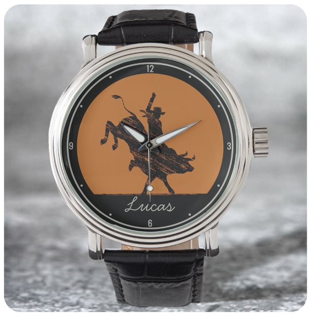 Personalisiert NAME Western Rodeo Bull Rider Cowbo Armbanduhr (Von Creator hochgeladen)