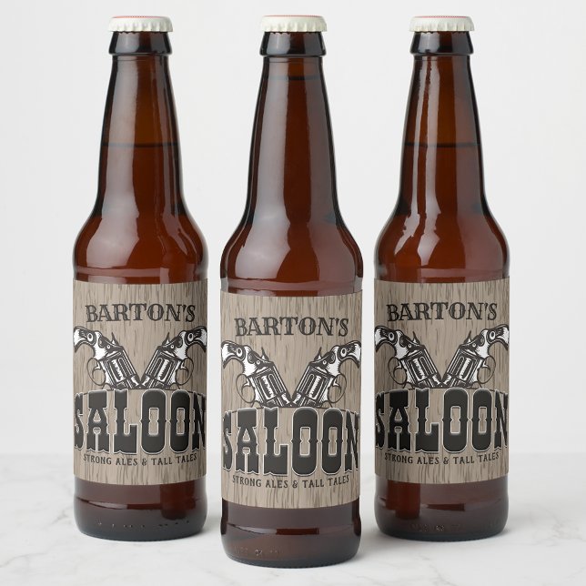 Personalisiert NAME Wild West Gun Revolver Saloon Bierflaschenetikett (Von Creator hochgeladen)