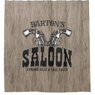 Personalisiert NAME Wild West Gun Revolver Saloon Duschvorhang