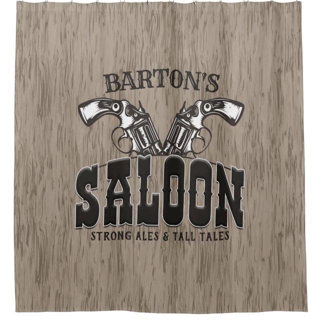 Personalisiert NAME Wild West Gun Revolver Saloon Duschvorhang (Vorderseite)