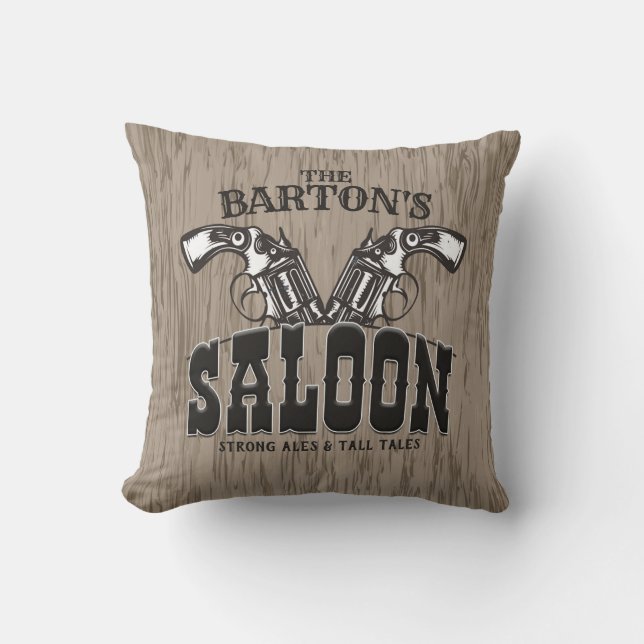 Personalisiert NAME Wild West Gun Revolver Saloon Kissen (Vorderseite)