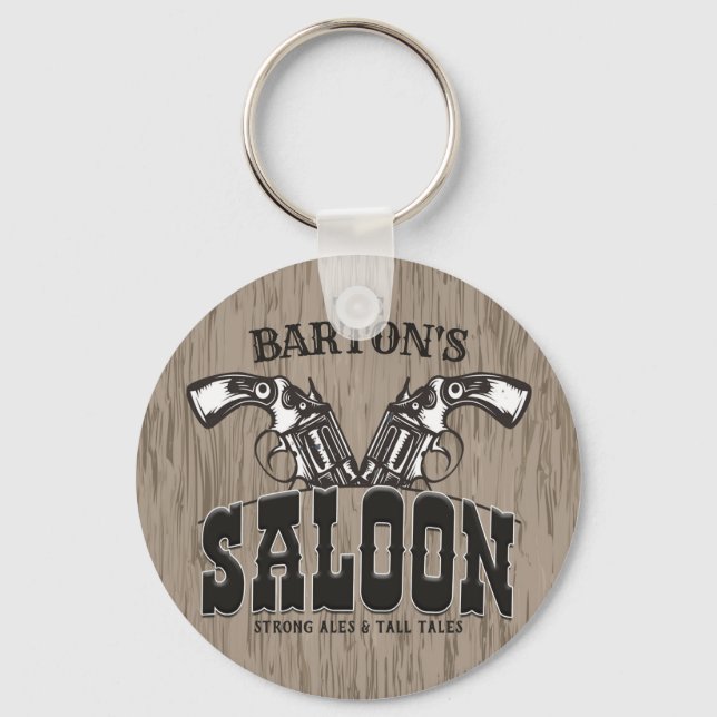 Personalisiert NAME Wild West Gun Revolver Saloon Schlüsselanhänger (Vorderseite)