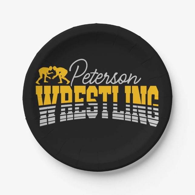 Personalisiert NAME Wrestling School Team Wrestler Pappteller (Vorderseite)