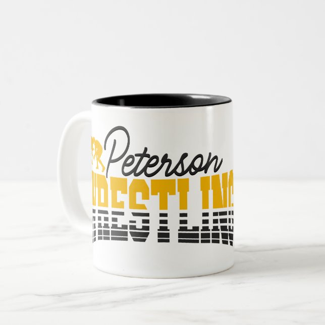 Personalisiert NAME Wrestling School Team Wrestler Zweifarbige Tasse (Vorderseite Links)