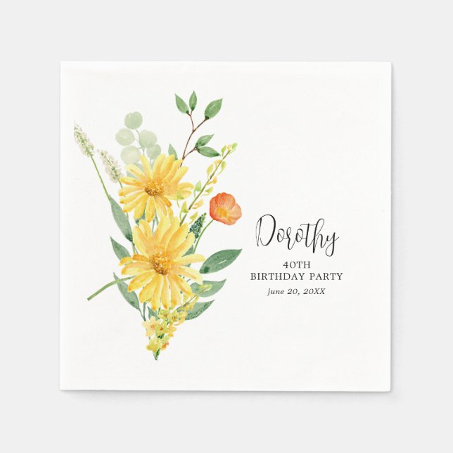 Personalisiert Napkins 40. Geburtstag Gelbe Blüte Serviette (Vorderseite)