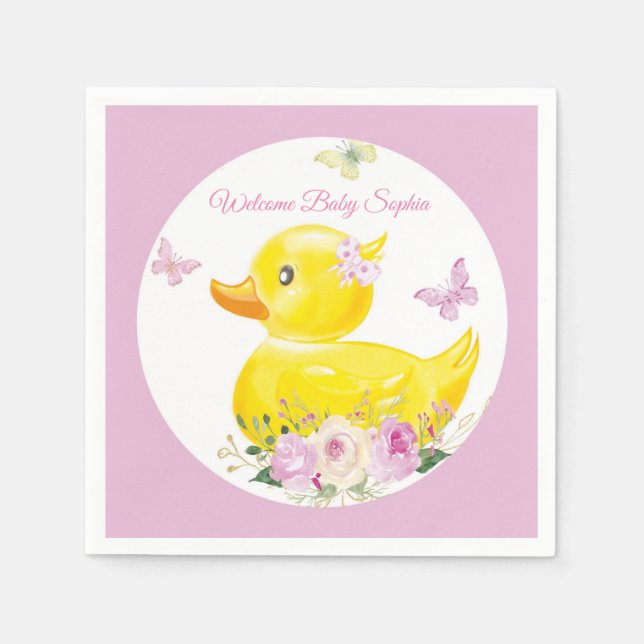 Personalisiert Napkins Girl Rubber Duck Babydusche Serviette (Vorderseite)