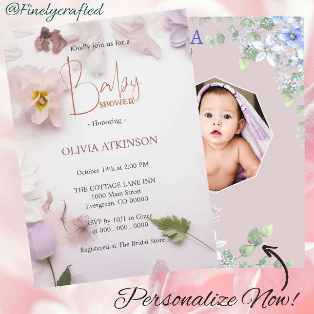 Personalisiert Nature Floral Foto Babydusche Einladung (Von Creator hochgeladen)