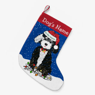 Personalisiert Naughty Bernedoodle Holiday Blue Kleiner Weihnachtsstrumpf