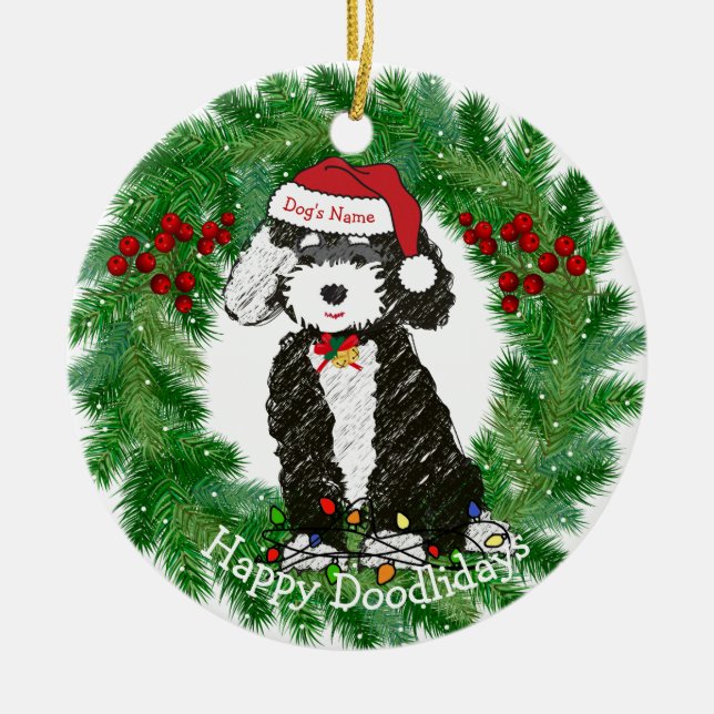 Personalisiert Naughty Bernedoodle Keramik Ornament (Vorne)