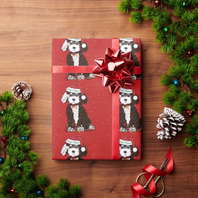Personalisiert Naughty Bernedoodle Red Xmas Geschenkpapier (Feiertagsgeschenk)