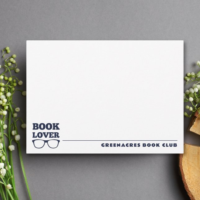 Personalisiert Navy Blue Book Lover Flat Note Card Mitteilungskarte (Von Creator hochgeladen)