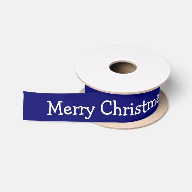 Personalisiert Navy Blue Frohe Weihnachten Satinband (Spule)