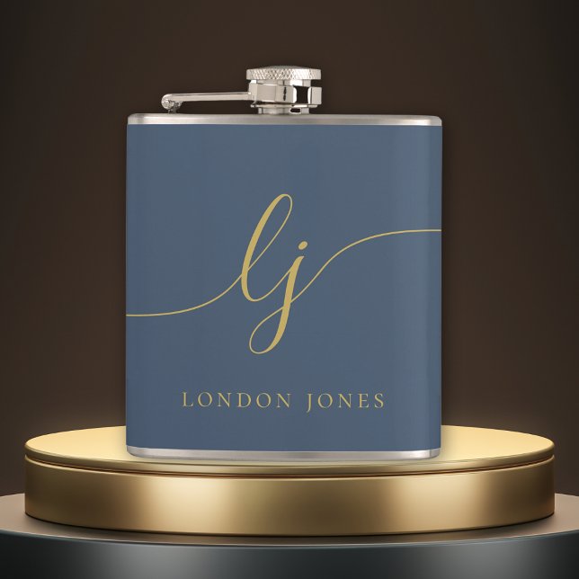 Personalisiert Navy Blue Gold Bachelorette Flachmann (Von Creator hochgeladen)