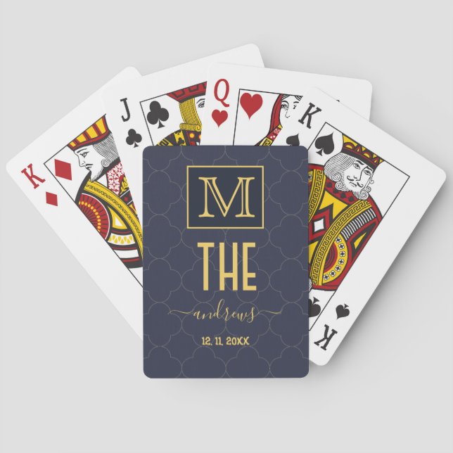 Personalisiert Navy Blue Gold Bicycle Playing Card Spielkarten (Rückseite)