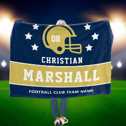 Personalisiert Navy Blue Gold Football Name Fleecedecke