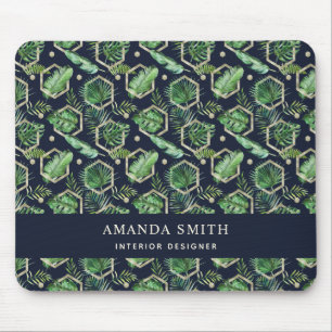 Personalisiert Navy Blue Gold Palm Blätter Botani Mousepad