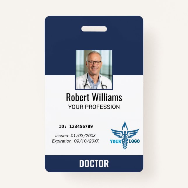 Personalisiert Navy Blue Hospital Mitarbeiter Foto Ausweis (Vorderseite)