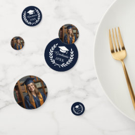 Personalisiert Navy Blue Laurel Wreath Grad Foto Konfetti