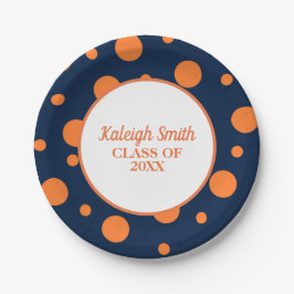 Personalisiert Navy Blue Orange Polka Dot Abschlus Pappteller
