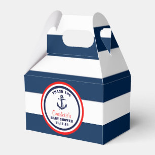 Personalisiert Navy Blue Red Nautical Baby Dusche Geschenkschachtel