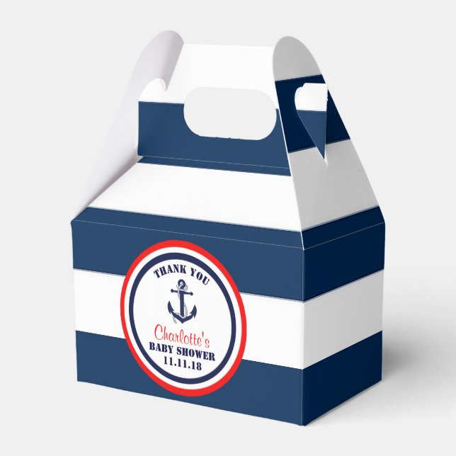 Personalisiert Navy Blue Red Nautical Baby Dusche Geschenkschachtel (Vorderseite)
