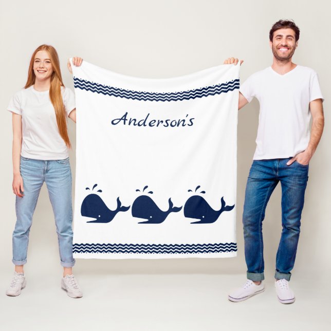 Personalisiert Navy Blue Whale Kids Fleecedecke (Beispiel)