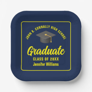 Personalisiert Navy Blue Yellow Graduation Party Pappteller