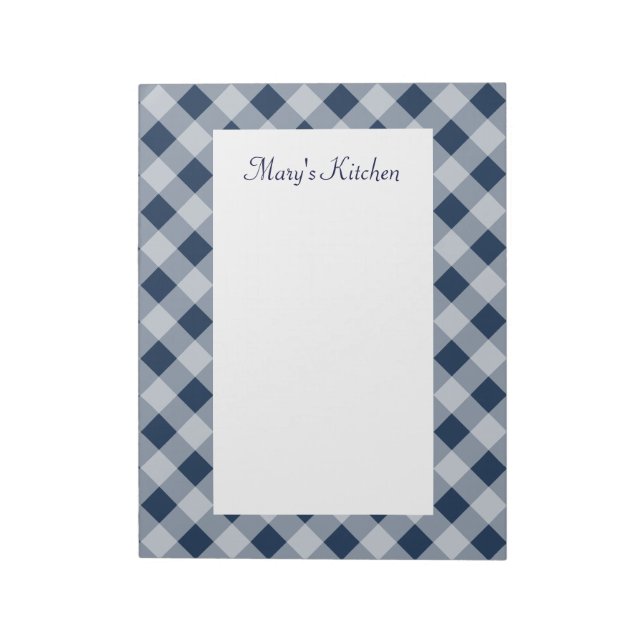 Personalisiert Navy Gingham Notepad Notizblock (Rotiert)