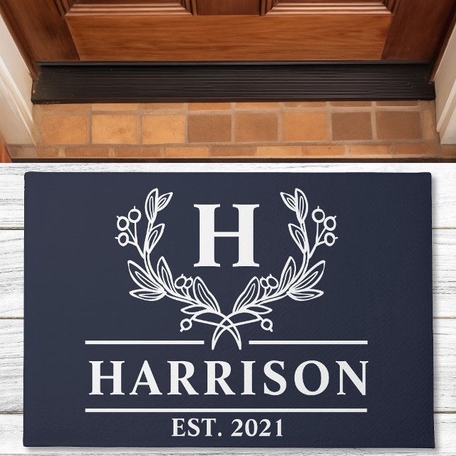 Personalisiert Navy Laurel Monogram Fußmatte (Von Creator hochgeladen)