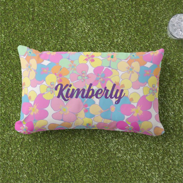 Personalisiert Nebel Retro Blumenrosa Kissen Für Draußen (Gras)