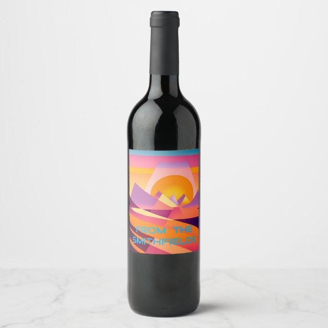 PERSONALISIERT NEO GEO SUNSET LANDSCAPE WEINETIKETT (Vorderseite)