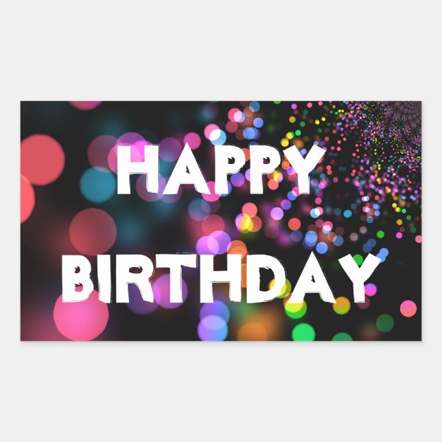 Personalisiert Neon Colorful Bokeh Happy Birthday Rechteckiger Aufkleber (Vorderseite)