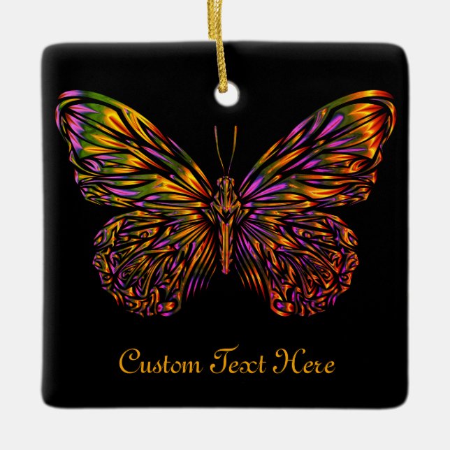 Personalisiert Neon Rainbow Butterfly Keramikornament (Vorderseite)
